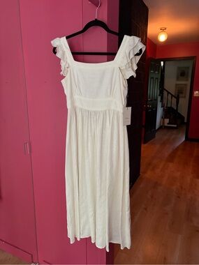Spell White Ruffle-Sleeve Midi Dress